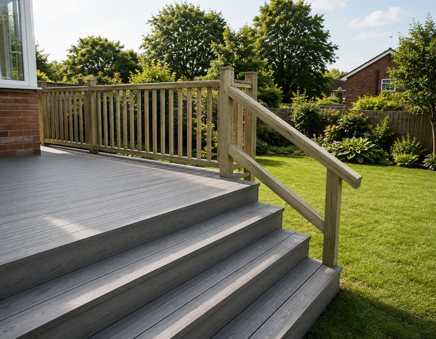Raised deck with steps and handrail in Dunstable